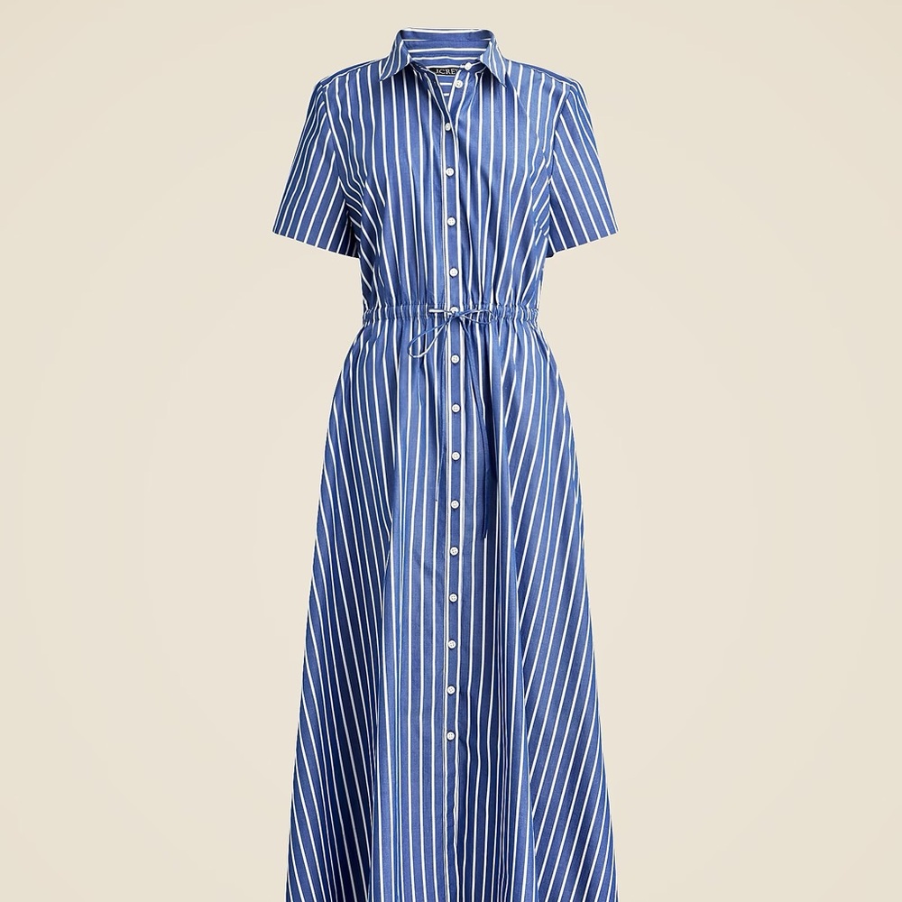 NWT J. Crew Blue and White Striped Button-Front Maxi Shirt Dress
